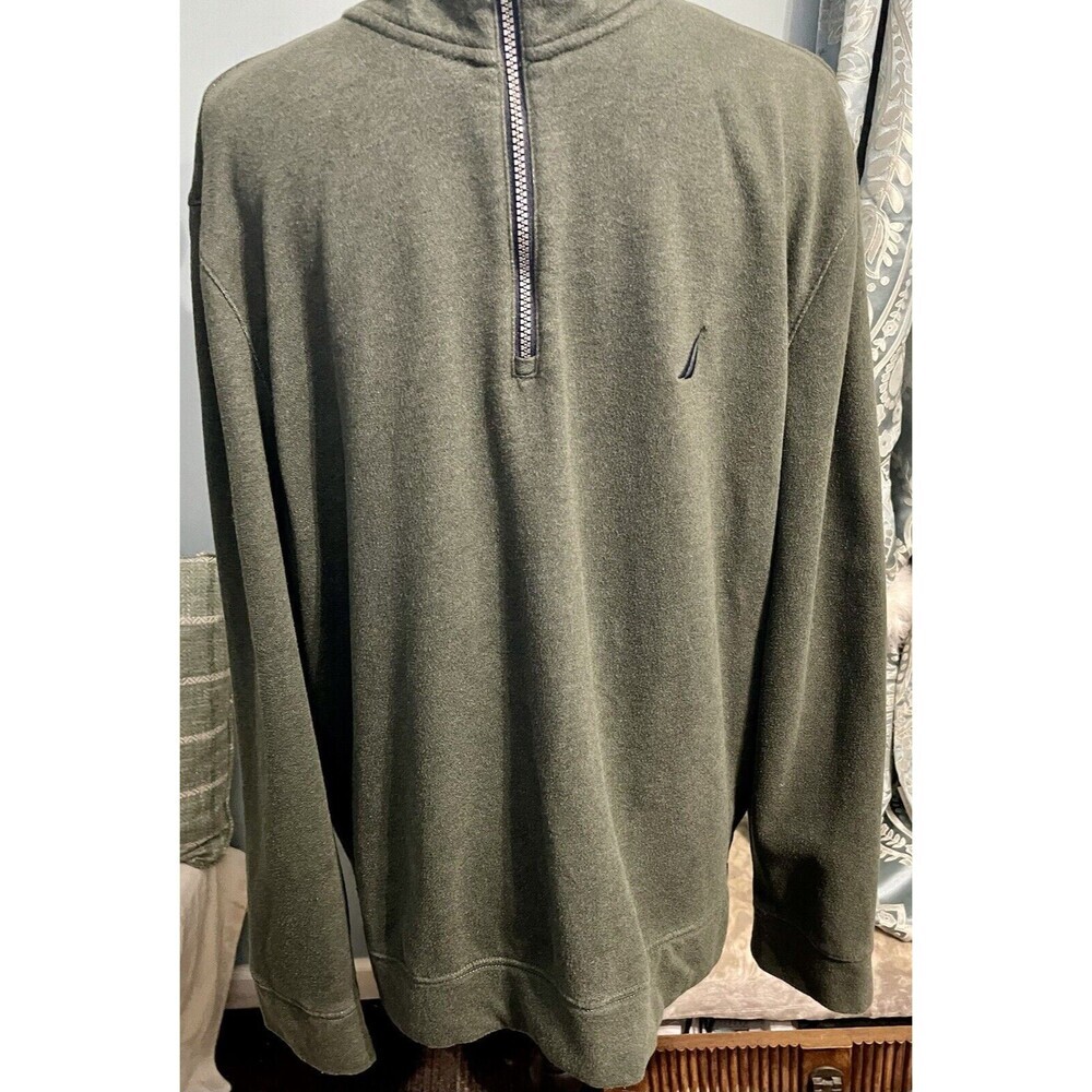 Nautica Sweatshirt Men’s SzL Pullover Quarter Zip Distressed Turtleneck Neck
